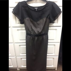 Black and Taupe ruffle shoulder dress